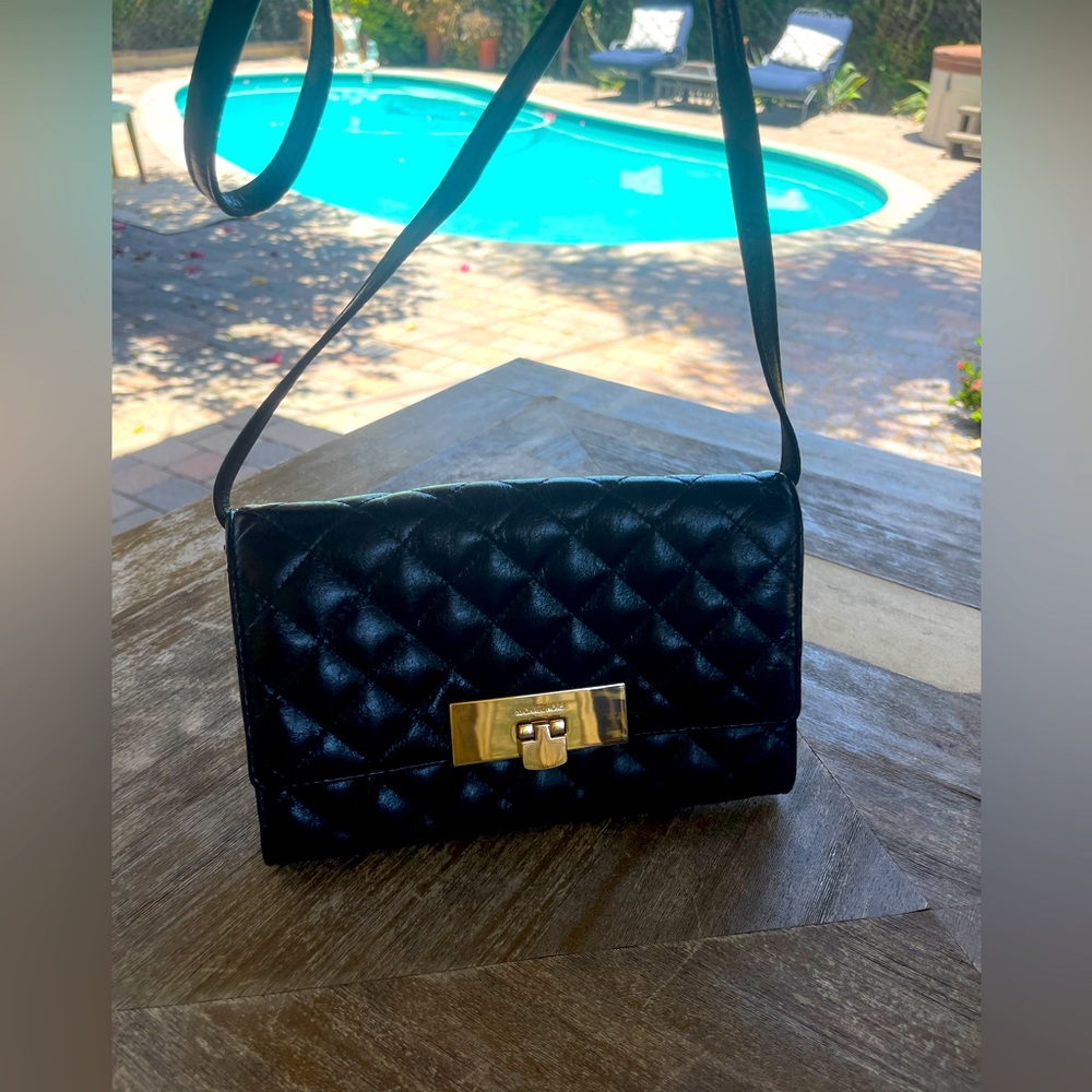 Michael Kors Leather Susannah Lock Clutch Shoulder Bag